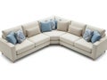 Modern corner sectional sofa with blue and white pillows Royalty Free Stock Photo