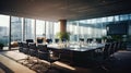 Modern corporate boardroom with panoramic city view and natural light Royalty Free Stock Photo