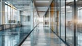 Modern Corporate Office Corridor with Glass Partitions. Generative ai Royalty Free Stock Photo