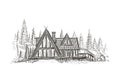 Modern cottage house hand drawn illustration.Vector. Royalty Free Stock Photo