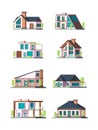 Modern cottages. Villa new living home residence townhouse vector flat collection Royalty Free Stock Photo