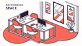 Modern Coworking Space Interior, Flexible Workspace, vector design Generative AI Royalty Free Stock Photo