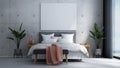 The modern cozy bedroom interior design for work from home and social distacing and concrete background