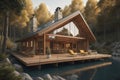 modern cozy chalet with pool and parking for sale or rent. Luxury house in the forest. ai generative