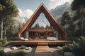 modern cozy chalet with pool and parking for sale or rent. Luxury house in the forest. ai generative