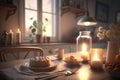 Modern cozy domestic kitchen interior. Drink your morning drink. Royalty Free Stock Photo