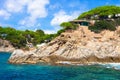 Modern cozy house on spanish coast on rocky high shore in mediterranean sea, Costa Brava, Spain