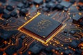 Modern cpu processing data on motherboard with orange circuit board Royalty Free Stock Photo
