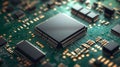 A modern CPU processor chip placed on a vibrant green background Royalty Free Stock Photo