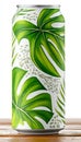 Modern Craft Brewery Can Featuring Tropical Leaf Pattern Illustration for Unique Beverage Packaging Royalty Free Stock Photo