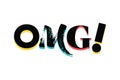 Modern, creative, colorful typographic graphic design of a word `OMG`