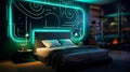 Modern and Creative 3D Abstraction Wallpaper behind the neon decorated bed room room