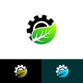 Modern creative leaf with gear logo design vector. Royalty Free Stock Photo