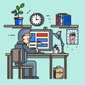 Modern creative office desk worker in line flat style Royalty Free Stock Photo