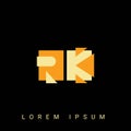 Modern creative shaped RK, KR, R K Logo. Initial Logo Designs Templete with Black Background. Vector Illustration