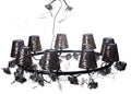 Modern creative wagon wheel black chandelier ceiling light with nine cup bulb shades and rose flowers decorations Royalty Free Stock Photo