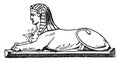 Modern Crouching Sphinx is a modern design of the bust of a woman and the body of a lion, vintage engraving