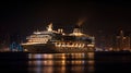 Modern cruise liner in the harbor at night, generative ai Royalty Free Stock Photo