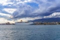 Modern Cruise ship anchored in the port of Kalamata city, Messenia, Greece Royalty Free Stock Photo