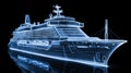 Modern Cruise Ship in Glowing Wireframe