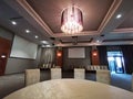 Modern crystal chandelier in the conference room