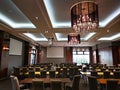 Modern crystal chandeliers in the conference room