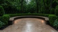 Modern curved bench in a tranquil garden setting Royalty Free Stock Photo