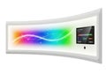 Modern curved screen displays vibrant rainbow light waves and digital interface Royalty Free Stock Photo