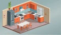 Modern cutaway interior Living room interior badroom in isometric view vector illustration Royalty Free Stock Photo
