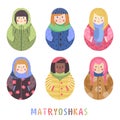 Modern cute and funny cartoon naive matryoshka set.