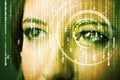 Modern cyber woman with matrix eye Royalty Free Stock Photo