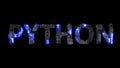 modern cybernetical text PYTHON shining blue electric light, isolated - object 3D rendering