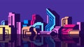 Cyberpunk abstract colorful city horizontal illustration
