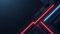 Futuristic Abstract Neon Lines on Dark Geometric Blocks Royalty Free Stock Photo