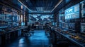 modern cybersecurity data center featuring sleek monitors and advanced technology, showcasing high tech environment