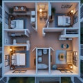 Modern 3D Apartment Floor Plan â Top-Down View Royalty Free Stock Photo