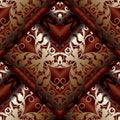 Modern 3d Baroque seamless pattern. Floral dark red background w