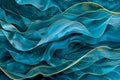 Modern 3d Blue turquoise wavy lines and curves abstract water marine pattern background illustration with gold waves, lines, Royalty Free Stock Photo