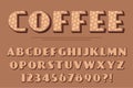 Modern 3D coffee Alphabet Letters, Numbers and Symbols. Delicious Typography . Vector Royalty Free Stock Photo