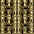 Modern 3d greek vector seamless borders pattern. Geometric abstract ornamental gold and black background. Repeat ornate patterned Royalty Free Stock Photo