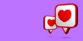 Modern 3d heart like Social network Bubbles. white Bubble icon and Red Hearts love Social media Likes Button Royalty Free Stock Photo