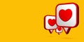 Modern 3d Heart likes Social network Bubbles. white Bubble icon and Red Heart love Social media Button. Minimal design Royalty Free Stock Photo