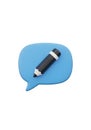 3D Render: Pencil on Blue Speech Bubble - Communication and Writing Concept Royalty Free Stock Photo