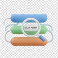 Modern 3d icon concept showing a magnifying glass over database tables and sql code, representing data search Royalty Free Stock Photo
