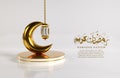 Modern 3d Islamic Ramadan kareem calligraphy greetings crescent moon and traditional lantern Royalty Free Stock Photo