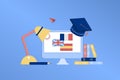 Modern 3D online languages learning class, language courses banner template for website and mobile app development. Literal transl