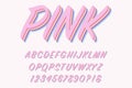 Modern 3D pink Alphabet Letters, Numbers and Symbols. Vector