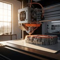 Modern 3D printer in action creating a detailed metal prototype in a workshop Royalty Free Stock Photo