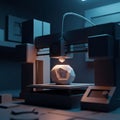 Modern 3D printer in action creating geometric object in futuristic setting Royalty Free Stock Photo