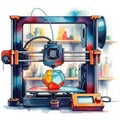 Modern 3D printer creating colorful geometric object in workshop Royalty Free Stock Photo